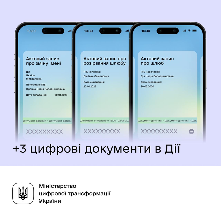 У Дію додали нові електронні документи: свідоцтва про шлюб, розлучення та зміну імені